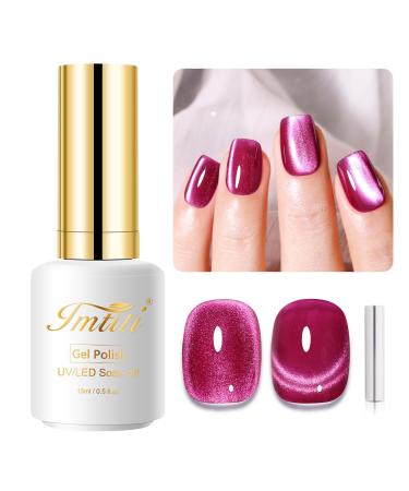 Imtiti Cat Eye Gel Nail Polish 15 ml Rose Red Holographic Crystal Diamond Cat Eyes Glitter UV Soak Off Gel Nail Polish with Magnetic Stick for Nail Art 1 Piece