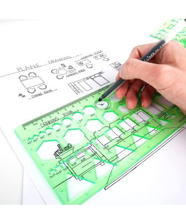 11PCS Geometric Drawings Templates  Drafting Stencils Measuring Tools  BetyBedy Plastic Clear Green Ruler Shapes with a Zipper Bags for Architecture  Office  Studying  Designing and Building - Buy Online on GoSupps.com