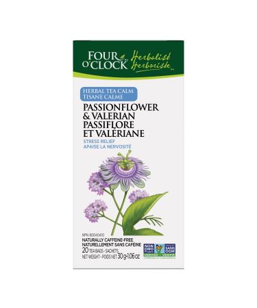 Four O'Clock Herbalist Herbal Tea Calm Passionflower & Valerian Non Gmo Project Kosher Gluten-Free 20 Teabags 20 count (Pack of 1) Passionflower & Valerian