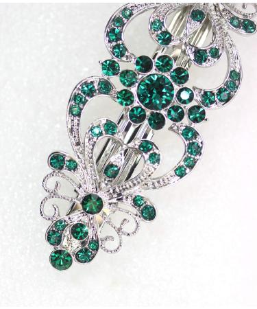 Faship Green Crystal Hearts & Floral Hair Barrette - Stunning Hair Accessory - Buy Online on GoSupps.com