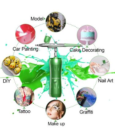 Rechargeable Cordless Airbrush Kit with Compressor - 30PSI Air Brush Gun Set for Painting, Makeup, Nail Art & Tattoos in Green - Buy Online on GoSupps.com