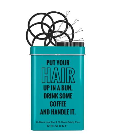 Cricket Handle It Tin Bobby Pins & Hair Ties For Home  On the Go  Salon  Barbershops with Non Metal Hair ties and Bobby Pins in Reusable Metal Tin  Black  55 PC Blue