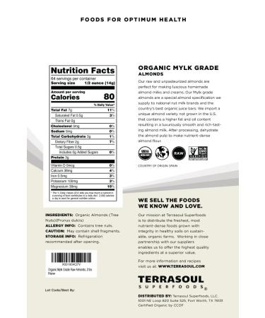 Terrasoul Superfoods Raw Organic Almonds (Mylk Grade) 2 lbs - 32 oz (Pack of 1) - Buy Online on GoSupps.com