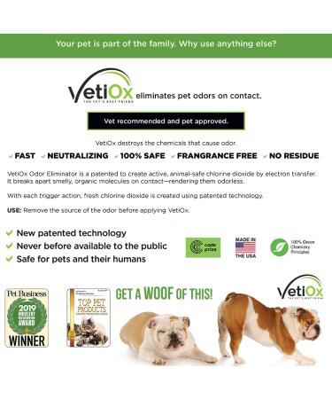 VetiOx Pet Odor Eliminator 16 oz Trigger Spray Bottle - Veterinarian Strength Dog and Cat Deodorizer - Buy Online on GoSupps.com