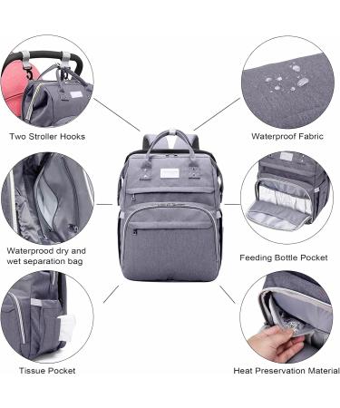 SndMor Diaper Bag Backpack - Multifunctional Large Diaper Backpack with Bed Function Stroller Hook - Perfect for Moms & Dads - Gray - Buy Online on GoSupps.com
