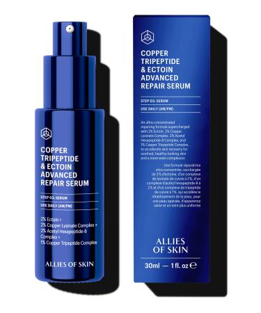 Allies of Skin Copper Tripeptide & Ectoin Advanced Repair Face Serum | Hydrating Moisturizer for Dry Skin | Anti Aging Skincare with Peptides | Treat Fine Lines & Wrinkles (1 Fl. oz)