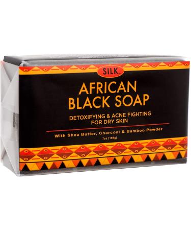 African Black Soap 7oz for Acne Eczema Dry Skin Psoriasis Scar Removal Face & Body Wash - Shea Butter Charcoal Bamboo Powder