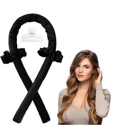 Heatless Hair Curler - FAVIRZCE Hair Rollers Heatless Curling Rod Headband Satin Curling Set for Long Hair Soft Silk Curl Ribbon with Hair Scrunchies Clips Hair Curlers to Sleep in Styling Tools A-Black