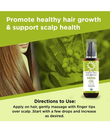 Organic Veda Neem Oil - 100% Pure USDA Organic Cold Pressed Oil for Skin & Hair (3.4 fl.oz) - Buy Online on GoSupps.com