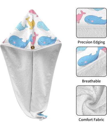Pink Yellow Blue Whales Hair Towel 2 Pack | Super Absorbent Quick Dry Hair Turbans for Women & Girls - Buy Online on GoSupps.com