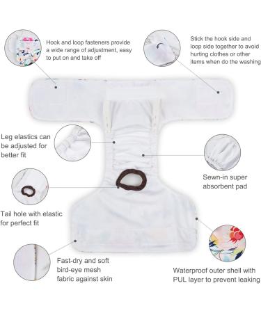 Cutebone 3-Pack Washable Dog Diapers for Women | Waterproof Puppy Pants | Valentine's Day Rose Collection | D14L-DE 1#Blumen (51-68.5cm) - Buy Online on GoSupps.com