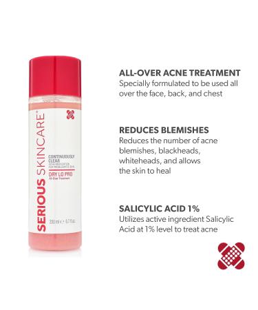 Serious Skincare Dry Lo Pro DUO - 1% Salicylic Acid Acne Treatment for Back, Chest, Arms, Face & Neck - Reduces Blemishes & Blackheads - 6.7oz (2 Pack) - Buy Online on GoSupps.com