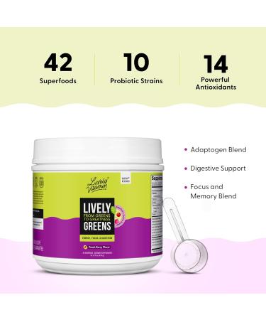 LIVELY VITAMIN CO Lively Greens w/Reds - 42 Superfood Ingredients - Memory, Focus, Mood, Digestion & Energy - Brain, Immune, Digestive & Heart Health - Bloating - Probiotics - Adaptogens - 16.19oz - Buy Online on GoSupps.com