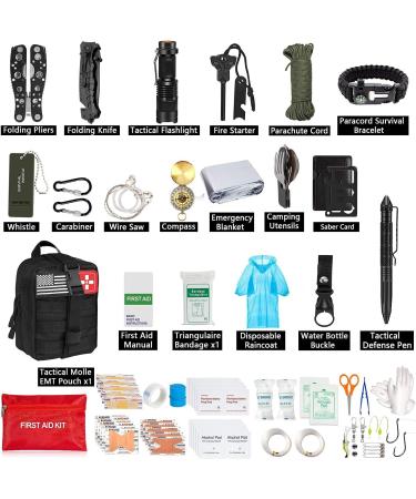 200Pcs Emergency Survival Kit & First Aid Gear with Molle Pouch - Ideal for Camping and Adventures - Black - Buy Online on GoSupps.com