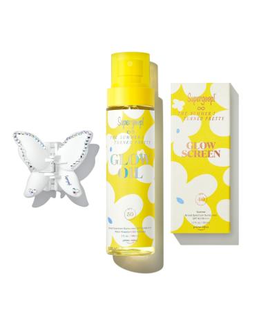 Supergoop! x The Summer I Turned Pretty Summer Glow-Up SPF Set - Includes Glowscreen SPF 40 Glow Oil SPF 50 & Butterfly Hair Clip