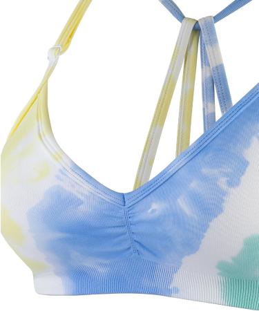 Aurola Mercury Women's Sport Bra - Removable Padded Back-Free Minimal Belly-Free Top in Tie Dye Yellow/Green/Blue - XS #2 - Buy Online on GoSupps.com