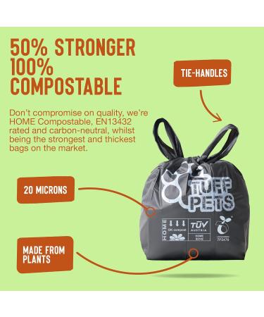 Tuff Pets Compostable Dog Poop Bags on Rolls | 50% Thicker Plant-Based Biodegradable Dog Poo Bags with Tie Handles | Certified Home Compostable | 12 Rolls - Buy Online on GoSupps.com