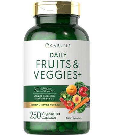 Carlyle Fruits and Veggies Supplement | 250 Capsules | Made with 30 Fruits and Vegetables | Vegetarian Non-GMO Gluten Free Superfood Formula