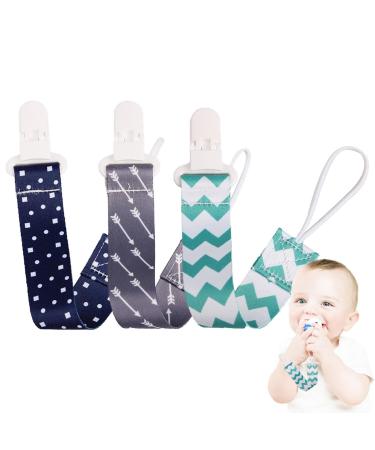 3 pieces Baby Schnullerleine made of fabric - light baby pacifier chain holder strap with good solid effect soft feel stays in place for newborns babies children boys girls T3 combination
