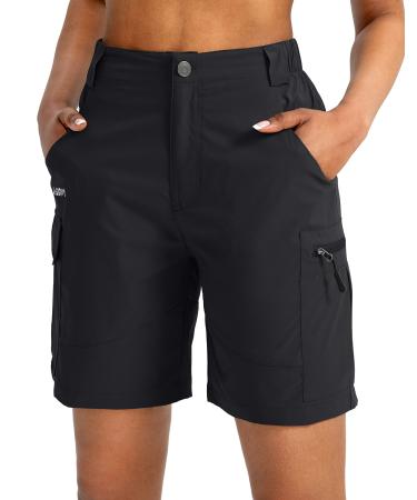 Viodia Women's 7" Hiking Cargo Shorts with Pockets Quick Dry Lightweight Shorts for Women Golf Casual Summer Shorts Large Black
