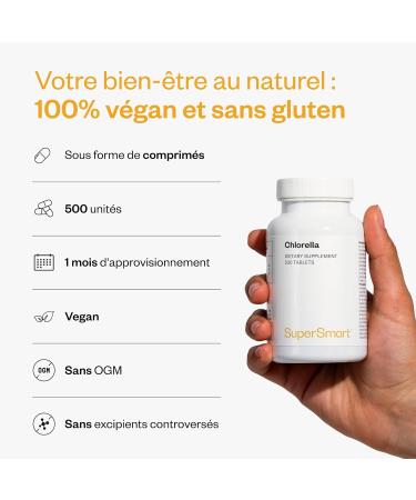 Chlorella - Extrait d'Algue Verte - Aide Maintenir une Fonction Intestinale Normale - Soutient le Foie et le Syst me Immunitaire - Enrichi en Prot ines Fer Vitamine B12 - Vegan - SuperSmart - Buy Online on GoSupps.com