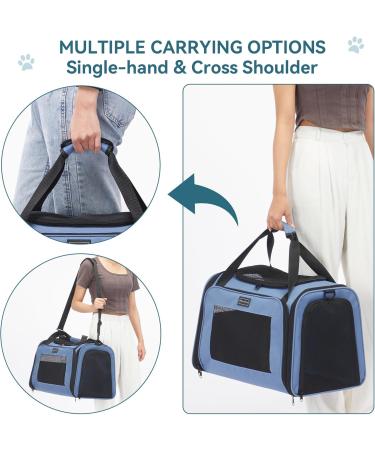 PetSfit TransportBox: Foldable Dog & Cat Carrying Bag - Portable Travel Bag with Shoulder Strap & Expandable Bed - L Size - Blue - Buy Online on GoSupps.com