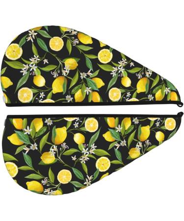 Hair Towel Wrap - Quick Drying Towel Turban with Button for Effortless Hair Care | Lemon Fruits & Flowers Design - Buy Online on GoSupps.com