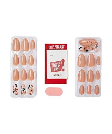 KISS imPRESS No Glue Mani Press-On Nails - As It Was Design Medium Almond Shape Neutral/Green - 30 Nails & Accessories Included Perfect for International Shipping - Buy Online on GoSupps.com