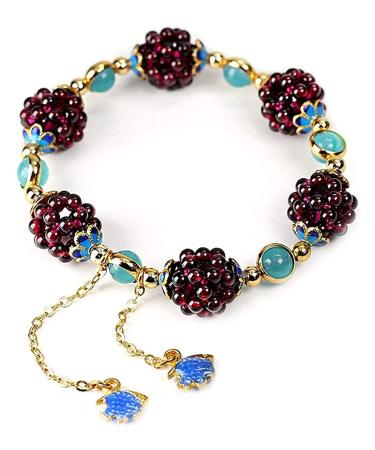 WIPPWER Ankle Bracelets Vintage Natural Garnet Flower Ball Bracelet Tianhe Stone Cloisonne Accessories Aquamarine Jewelry for Men Women Fashion Anklet