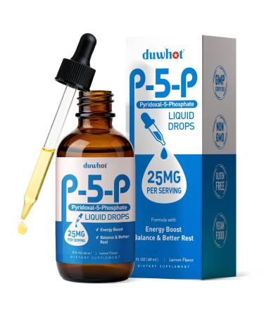 duwhot P5P Vitamin B6 25mg Pyridoxal-5-Phosphate Activated B6 Liquid Drops for Women & Men Energy Support Balance Nervous System Health 2 Fl Oz
