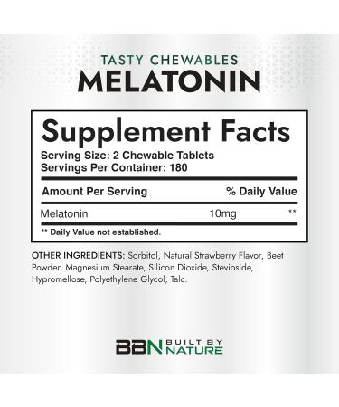 Built by Nature Melatonin 10 mg Fast Dissolve Berry Tablets Extra Strength Drug Free Sleep Support Non-GMO Vegan Naturally Flavored and Sweetened 360 Chewable Tablets - Buy Online on GoSupps.com