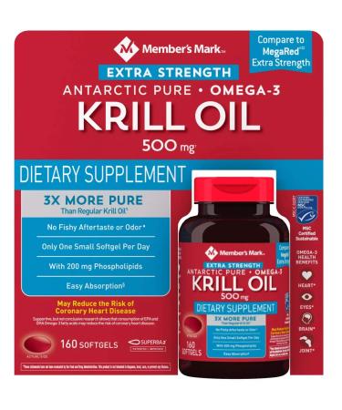 Member's Mark Extra-Strength Antarctic Pure Omega-3 Krill Oil 500 mg 160 ct
