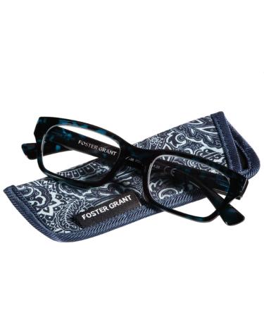 Foster Grant Mira Blue Women's Reading Glasses 1.25 w/Bonus Soft Case