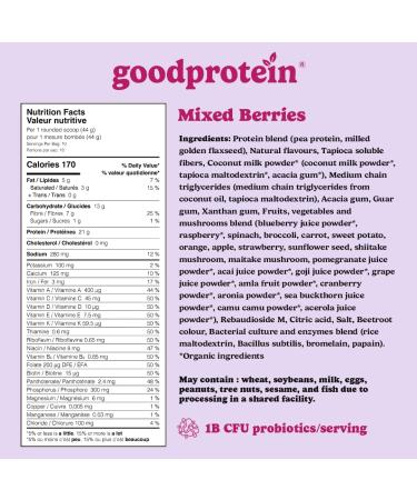 Good Protein Vegan Plant-based Protein Powder 100% Natural Non-GMO Dairy-free Gluten-free Soy-free No Added Sugar and Nothing Artificial. Mixed Berries All-in-One Shake 440 grams Mixed Berry 440 g - Buy Online on GoSupps.com