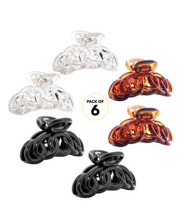 RC Roche 6-Pack Vintage Hair Clips for Women - Slide-Resistant Thick Hair Grippers in Transparent Brown & Black - Strong Hold - Buy Online on GoSupps.com
