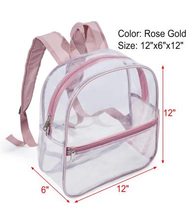 Jusdot Mini Clear Backpack 12x6x12 - Stadium Approved Transparent Bag, Waterproof PVC, Rose Gold | Ideal for Festivals, Sports Events, and Concerts - Buy Online on GoSupps.com