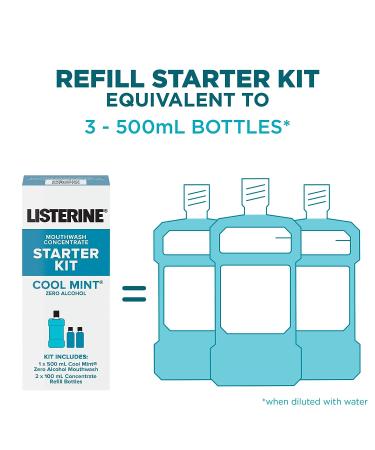 Listerine Zero Alcohol Mouthwash Concentrate Starter Kit - 1 x 500 mL & 2 x 100 mL - Buy Online on GoSupps.com