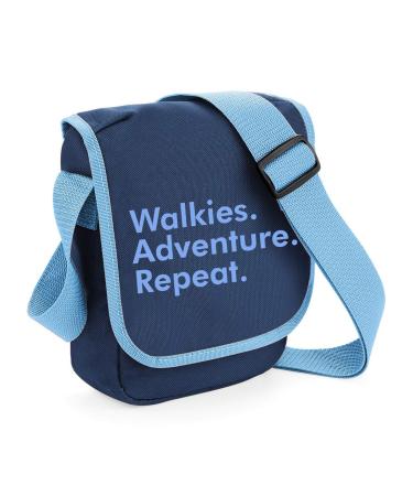 Spoilt Rotten Pets Adventure Walkies Repeat Mini Messenger Bag Great For Dog Walking & Hiking. Blue