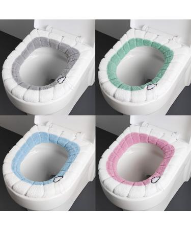 timecity 4PCS Warm Toilet Seat Covers Pads with Handle Bathroom Thicker Winter Toilet Seats Stretchable Elongated Toilet Cushioned Comfortable Washable Toilet Seat Pads Cloud-color