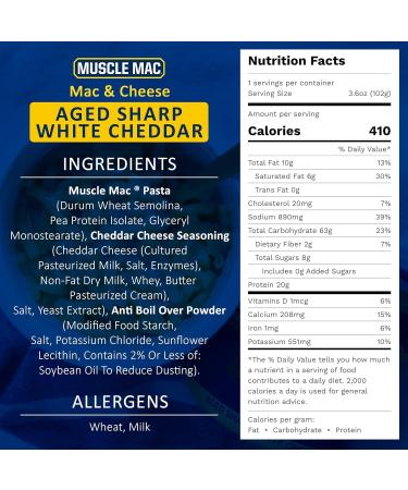 Muscle Mac High Protein Mac & Cheese Cups | 20g Protein Macaroni Made with Real Cheese | Microwaveable Cups GMO Free Dye & Colour Free | 3.6oz Cups Pack of 6 Cups (3 Cheddar & 3 Aged Sharp White Cheddar) Variety Pack of 6 Cups - Buy Online on GoSupps.com