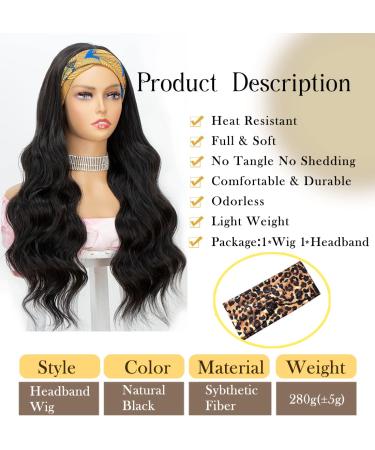 Body Wave Headband Wig 22 inch - Synthetic Glueless Wavy Wig for Black Women - 180% Density Heat Friendly - Buy Online on GoSupps.com