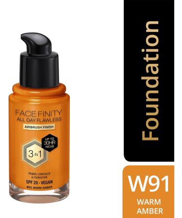 Max Factor Facefinity 3-in-1 All Day Flawless Liquid Foundation SPF 20 - 91 Warm Amber 30 ml - Buy Online on GoSupps.com