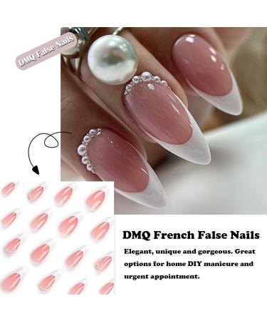 Stunning 24Pcs Stiletto French False Nails with Pearls | Nude Full Cover Press on Nails for Women Girls - Perfect for Festival & Holiday Nail Art - Buy Online on GoSupps.com