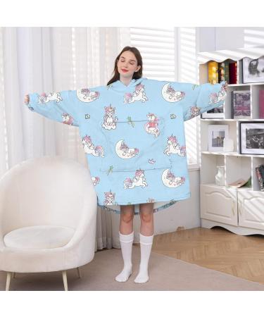 Cozy Portable Blanket Hoodie - Oversized Sweatshirt & Bag Unicorn Sky Blue - Perfect Gifts for Women - Buy Online on GoSupps.com