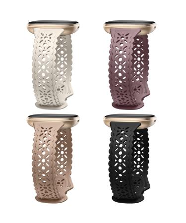 Charlam 4 Pack Lace Replacement Strap Compatible for Fitbit Versa 3/ Versa 4/ Fitbit Sense/Sense 2 Strap Soft Silm Hollow-Out Sport Watch Band Replacement Bracelets for Women Girls Black/Milk Tea/Polar Star/Smoky Purple - Buy Online on GoSupps.com