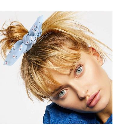 18 PCS Bow Scrunchies Hair Accessories - Chiffon Satin Silk with Bow Scarf - Solid Stripe Flower Colors - Ponytail Holder with Rabbit Bunny Ear BowKnot - Buy Online on GoSupps.com