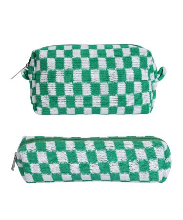 Make-up bag cosmetic bag for women 1 x large capacity and 1 x spring pencil make-up brushes storage bag travel culture bag organizer green