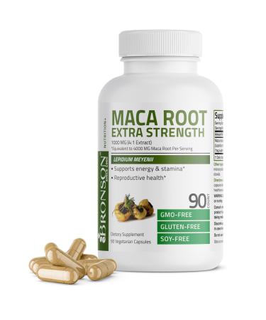 Bronson Maca Root Extra Lepidium Meyenii Non-GMO 90 Vegetarian Capsules Unflavoured 90 Count (Pack of 1)