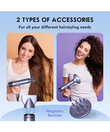 Fast Ionic Hair Dryer with Diffuser & Flat Nozzle - 120 000rpm Self-Cleaning LCD 4 Temps & 3 Speeds - Portable Blow Dryer for Women & Men (Grey Purple - Buy Online on GoSupps.com