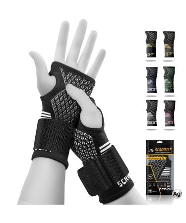 Scrodcat silver wrist compression lifts 1 pair for carpal tunnel arthritis pain relief treatment wrist bandage with thumb loop for Deman and Men M Sliver New M